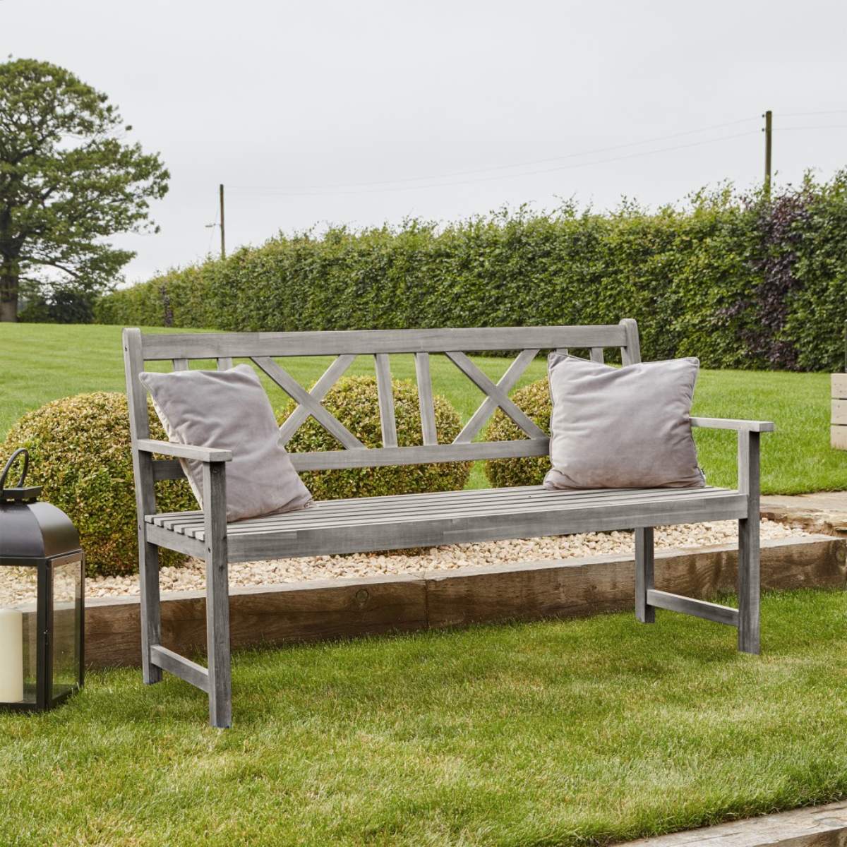 Beau&Co Cambridge Antique Grey Outdoor 3 Seater Acacia Wood Bench