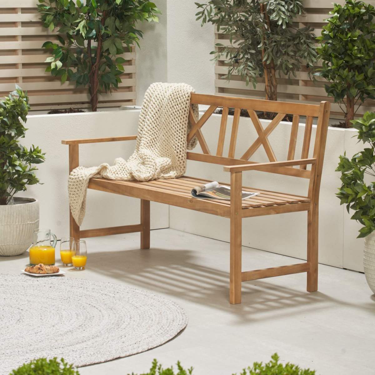 Beau&Co Cambridge Light Teak Outdoor 3 Seater Acacia Wood Bench