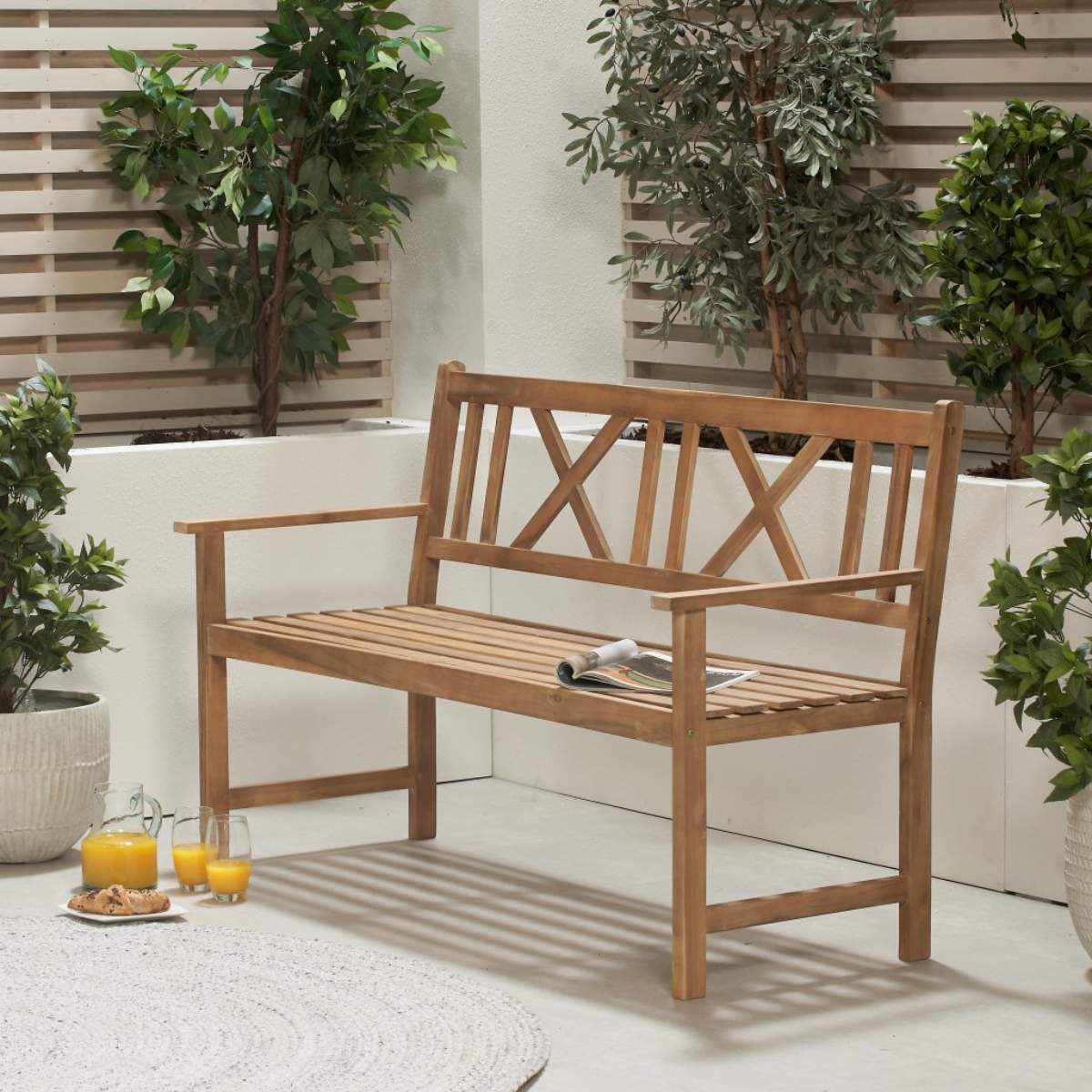 Beau&Co Cambridge Light Teak Outdoor 3 Seater Acacia Wood Bench
