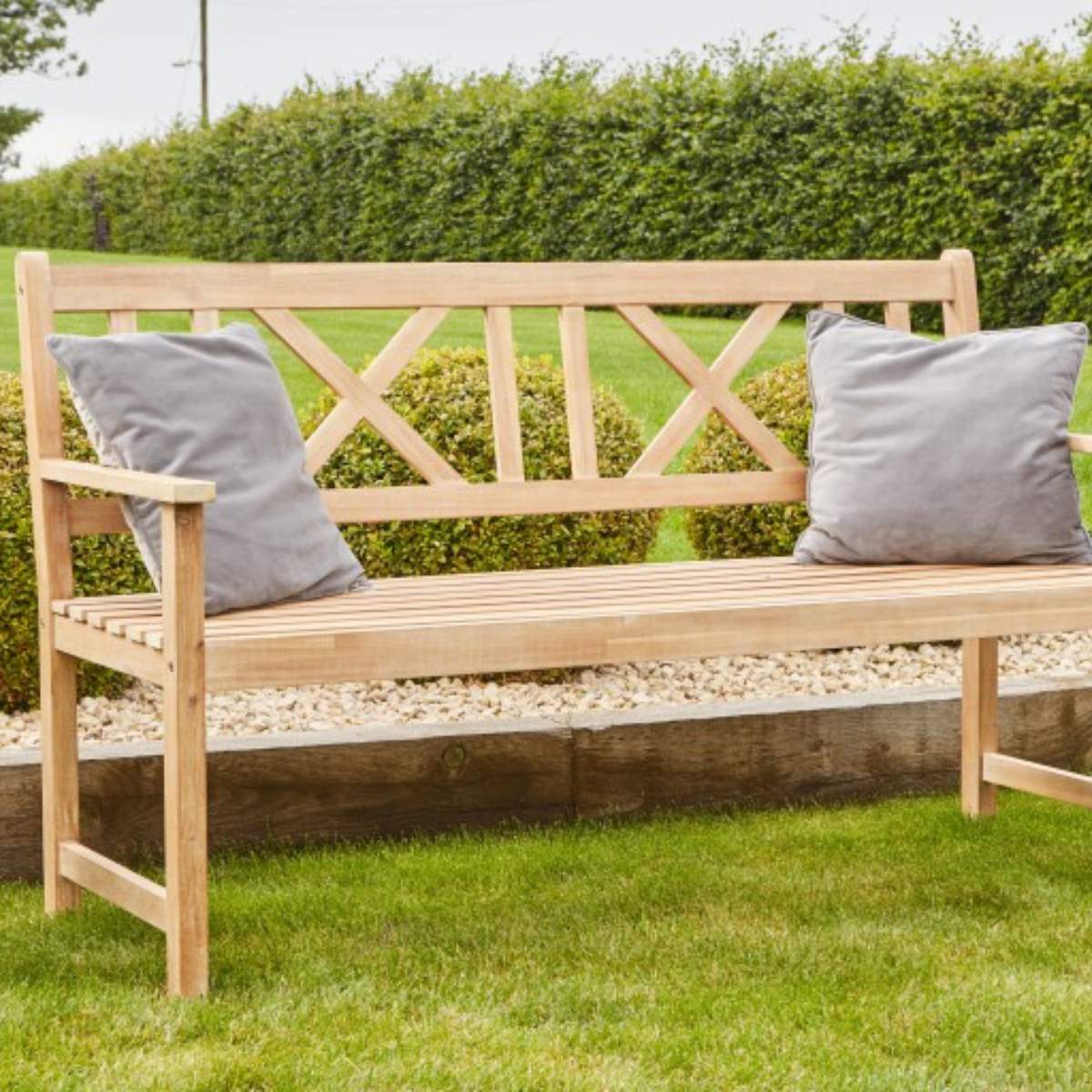 Beau&Co Cambridge Light Teak Outdoor 3 Seater Acacia Wood Bench