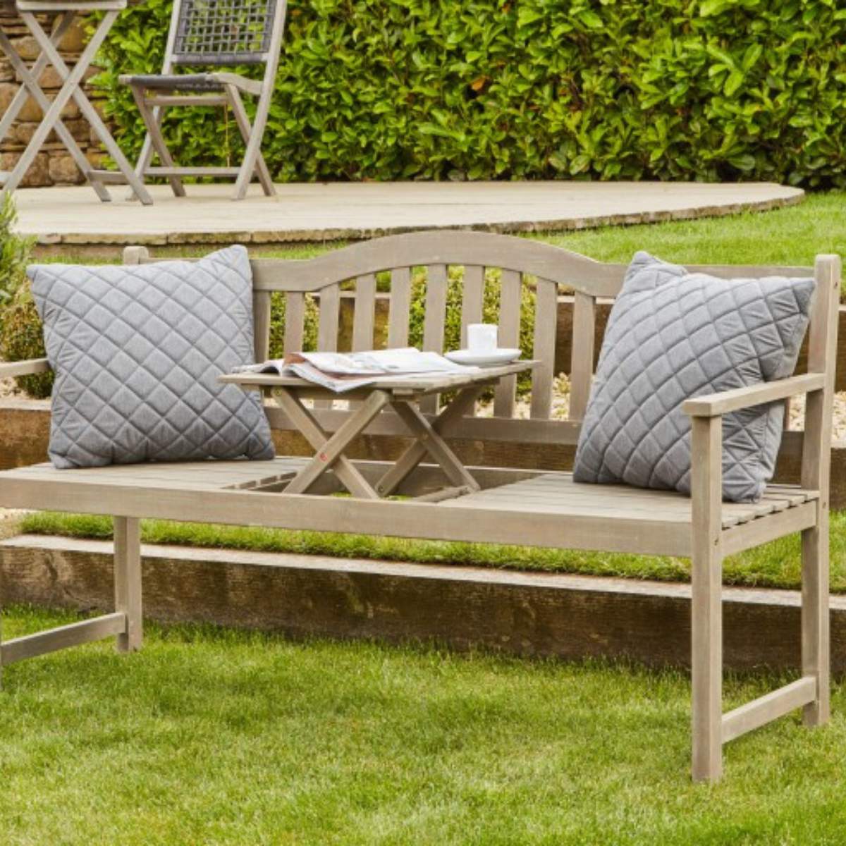 Beau&Co Richmond Antique Grey Outdoor Bench with Pop Up Table