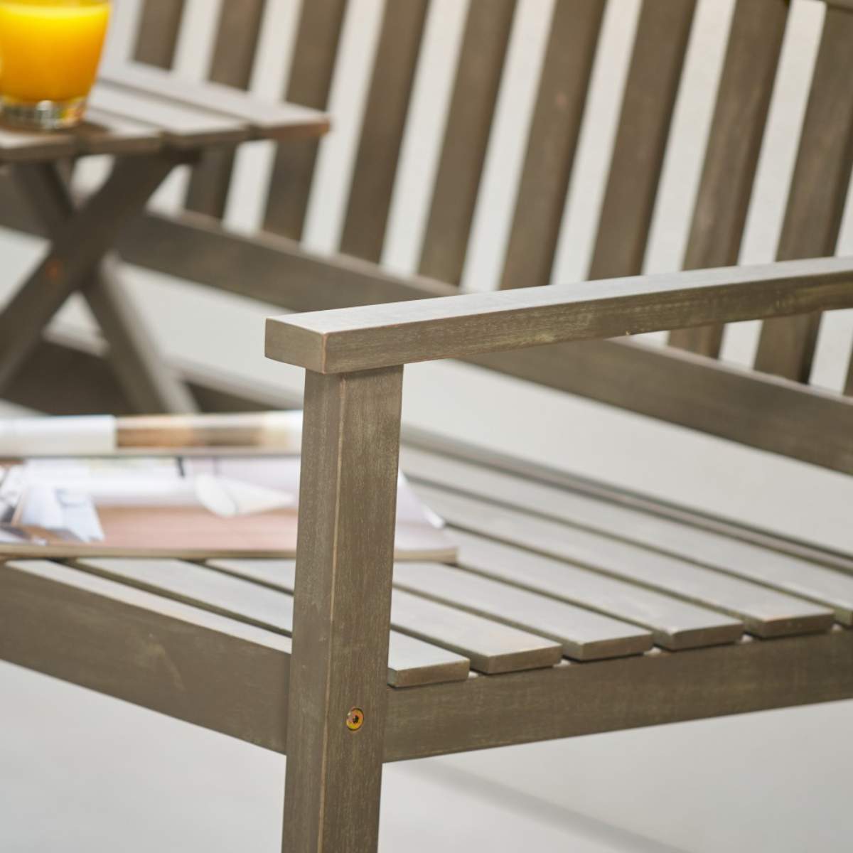 Beau&Co Richmond Antique Grey Outdoor Bench with Pop Up Table