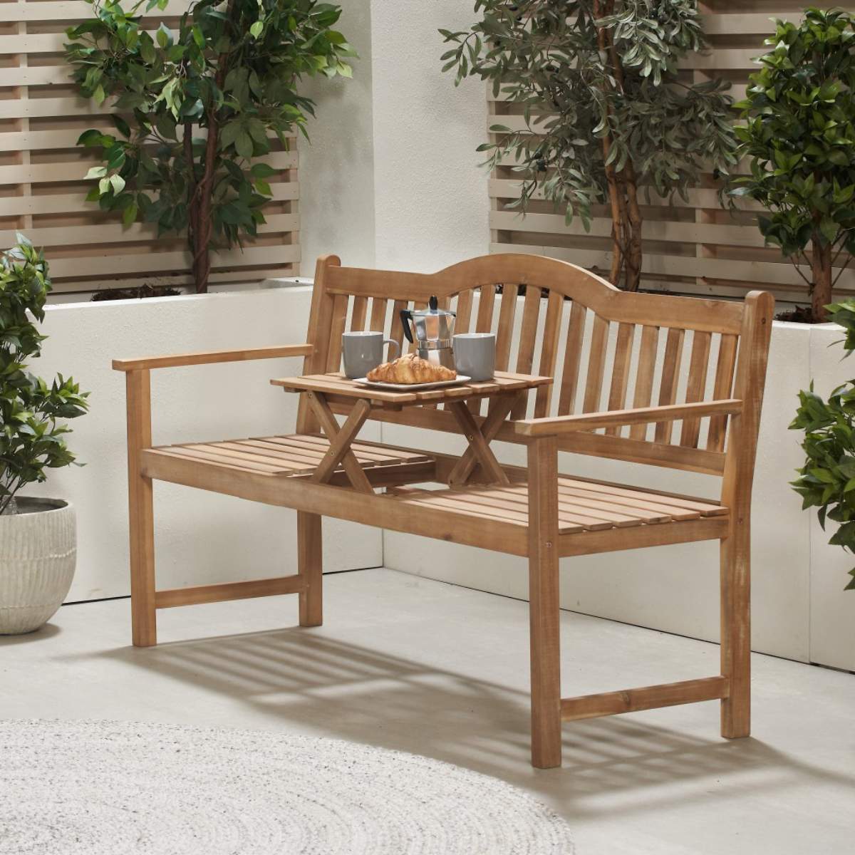 Beau&Co Richmond Light Teak Outdoor Bench with Pop Up Table