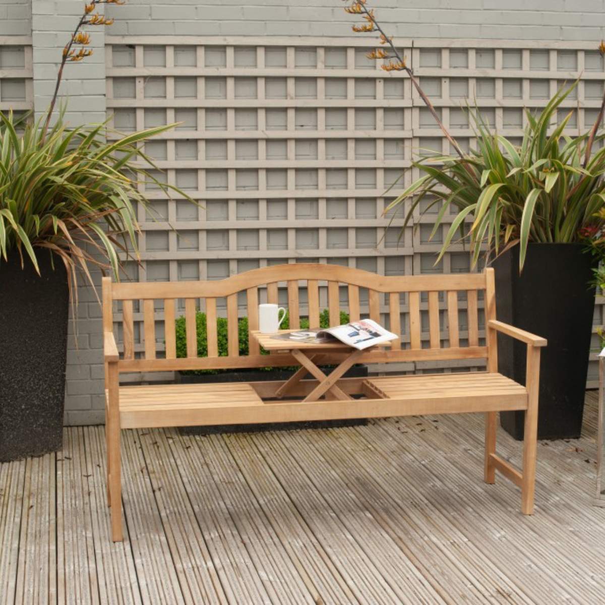 Beau&Co Richmond Light Teak Outdoor Bench with Pop Up Table