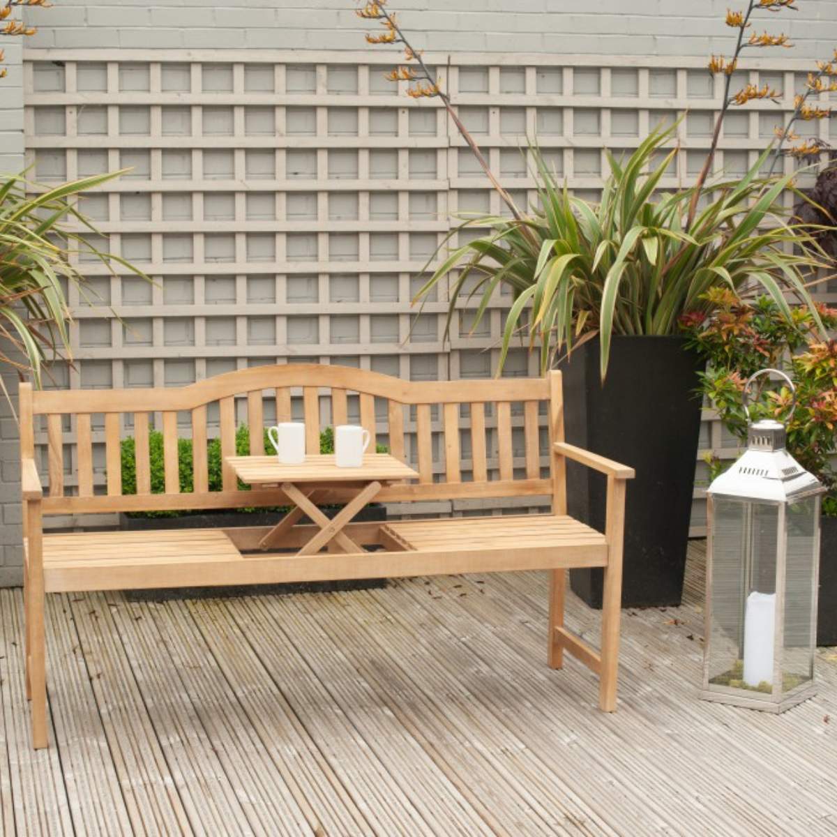 Beau&Co Richmond Light Teak Outdoor Bench with Pop Up Table