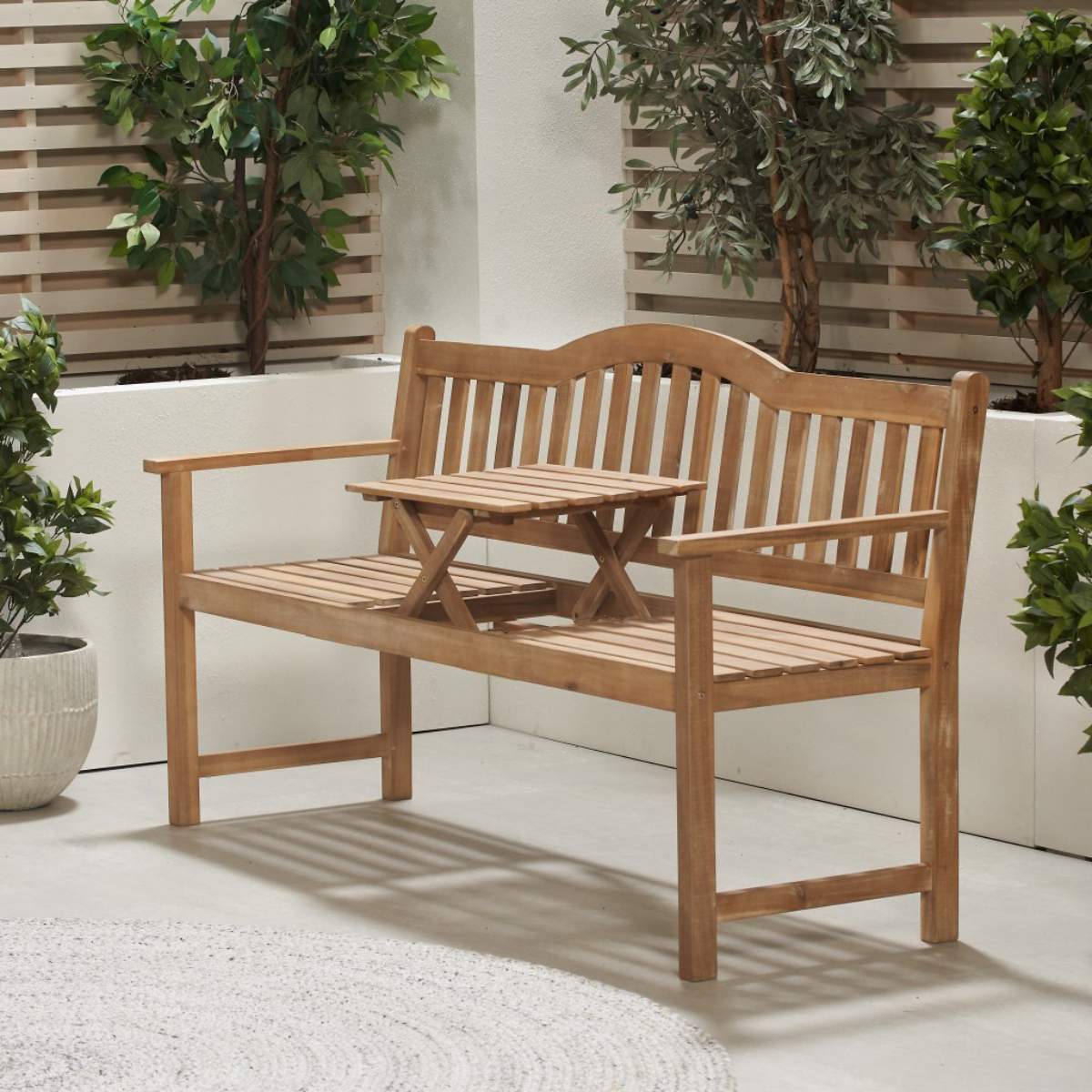 Beau&Co Richmond Light Teak Outdoor Bench with Pop Up Table