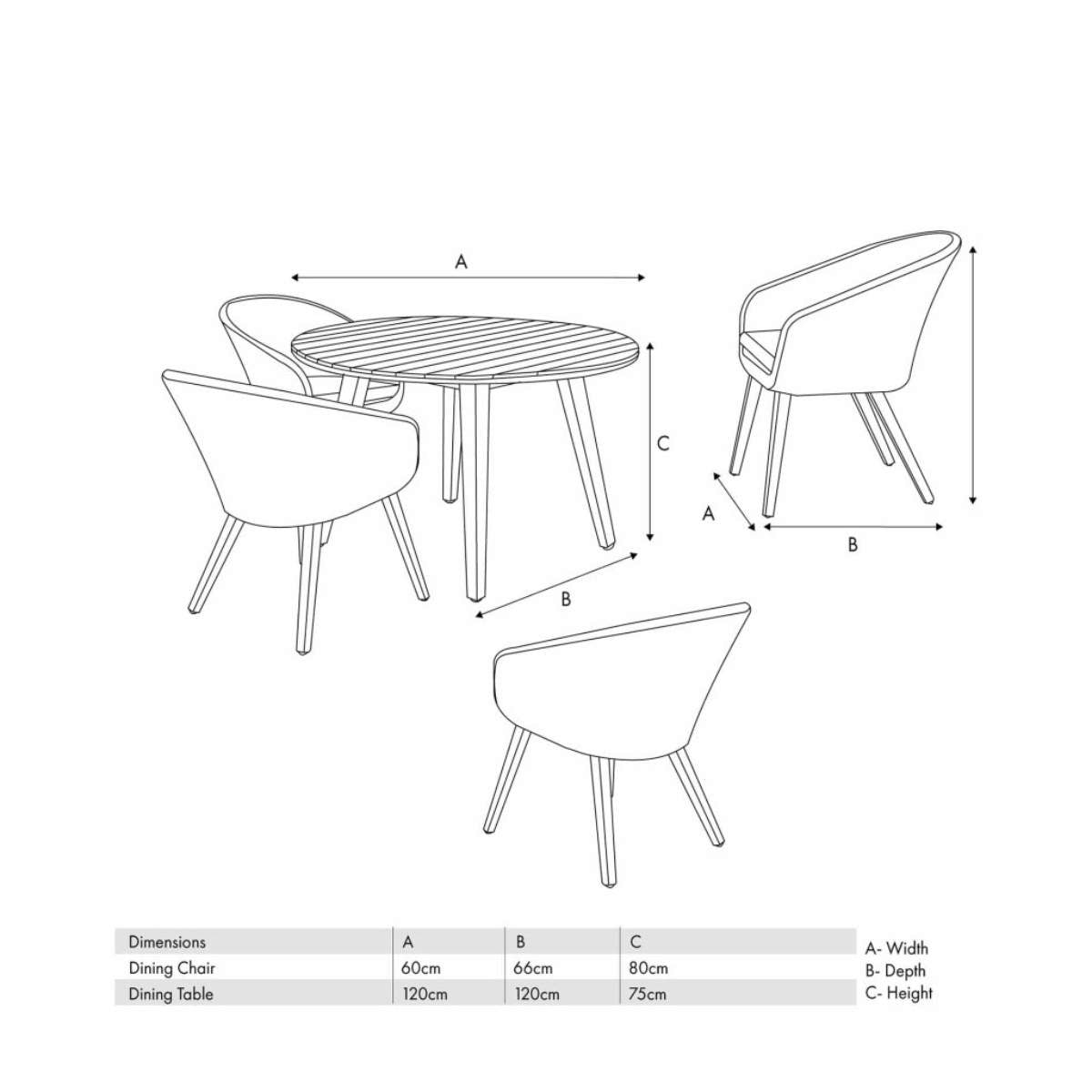 Beau&Co Cabon Outdoor 4 Seater Dining Set