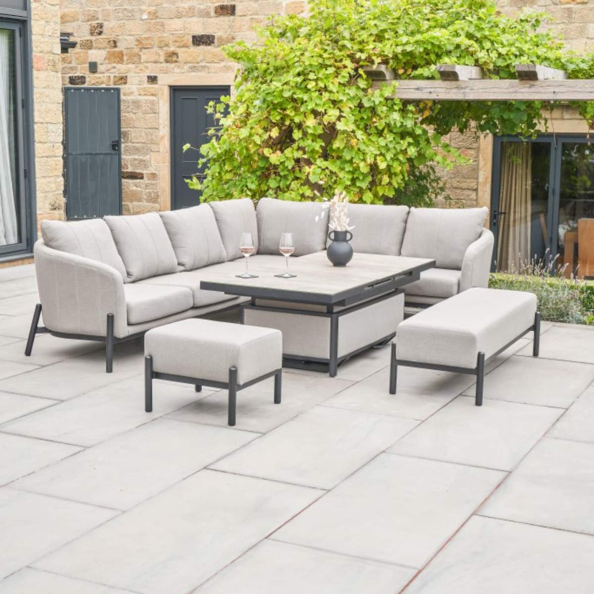 Beau&Co Nevada Putty Large Outdoor Corner Seating Set with Adjustable Table