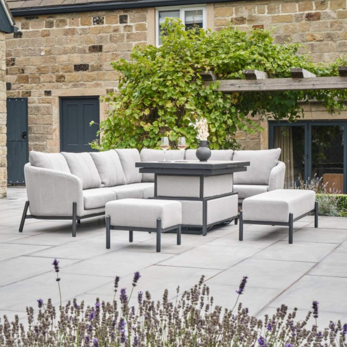 Beau&Co Nevada Putty Large Outdoor Corner Seating Set with Adjustable Table