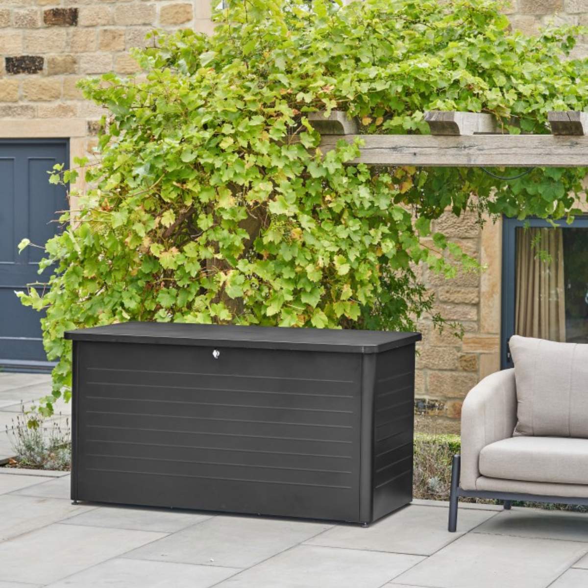 Pacific Lifestyle Rhode Island Large Galvanised Steel Cushion Box Black