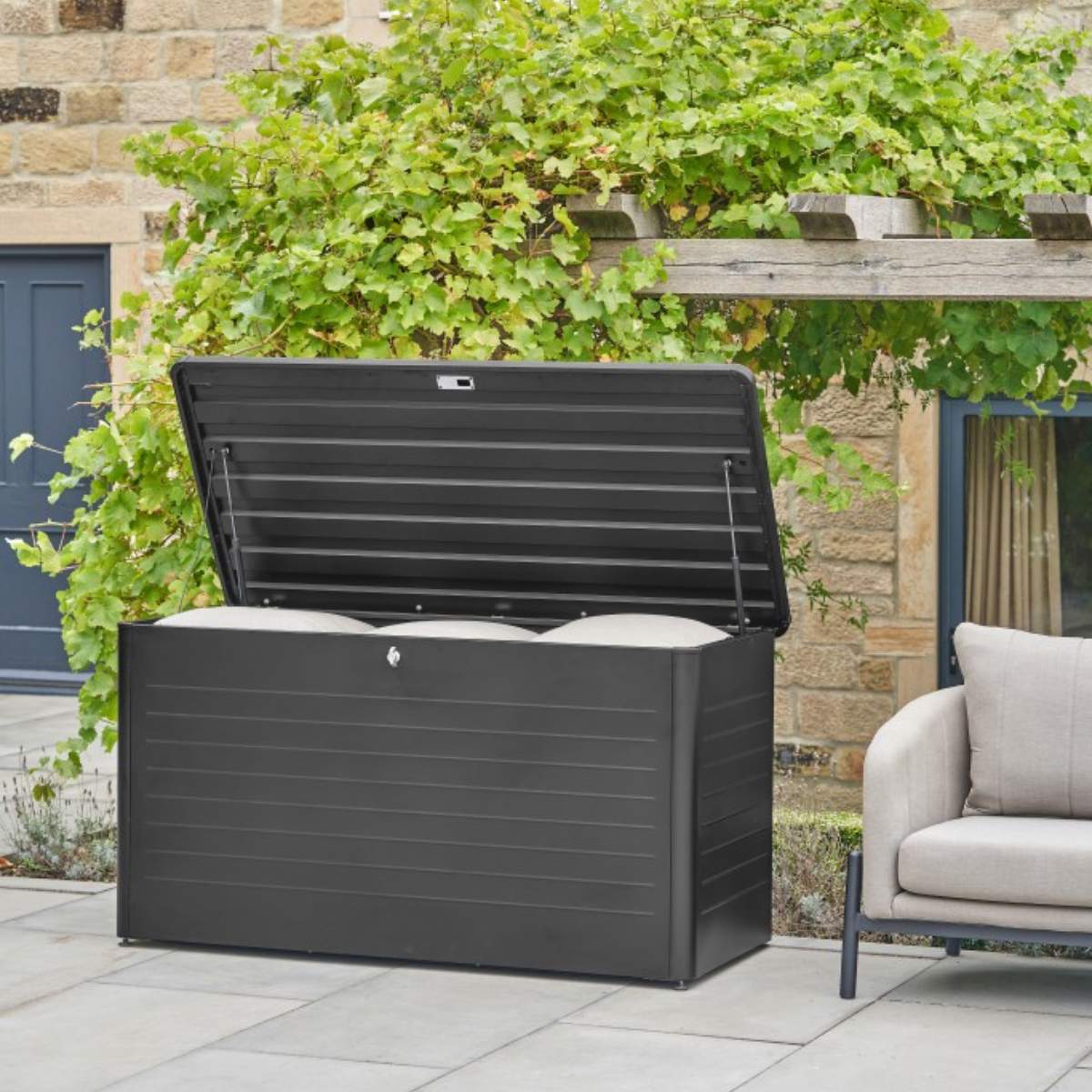 Pacific Lifestyle Rhode Island Large Galvanised Steel Cushion Box Black