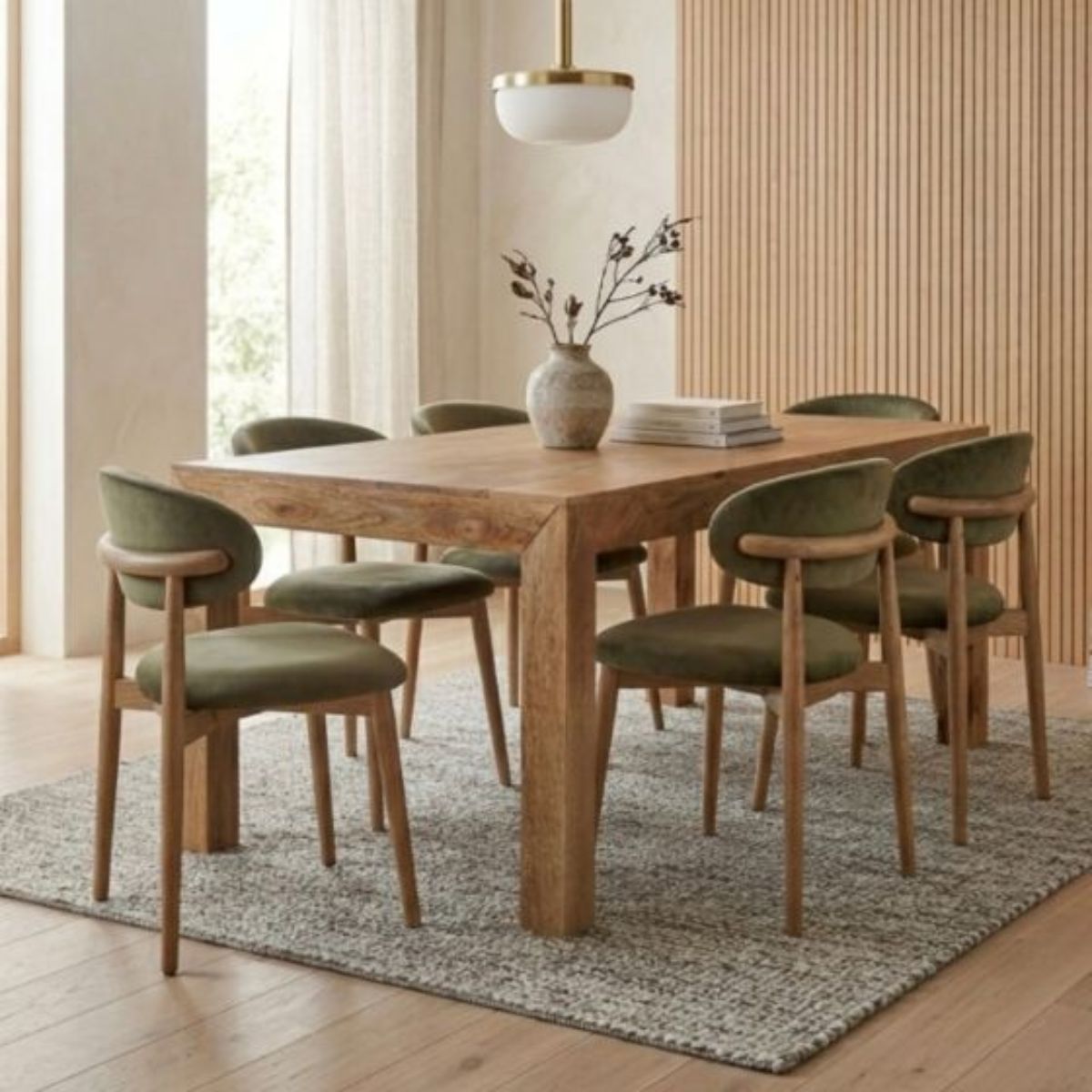Trade Furniture 180cm Dining Table & 6 Scandi Mango Chairs (5 Colours)