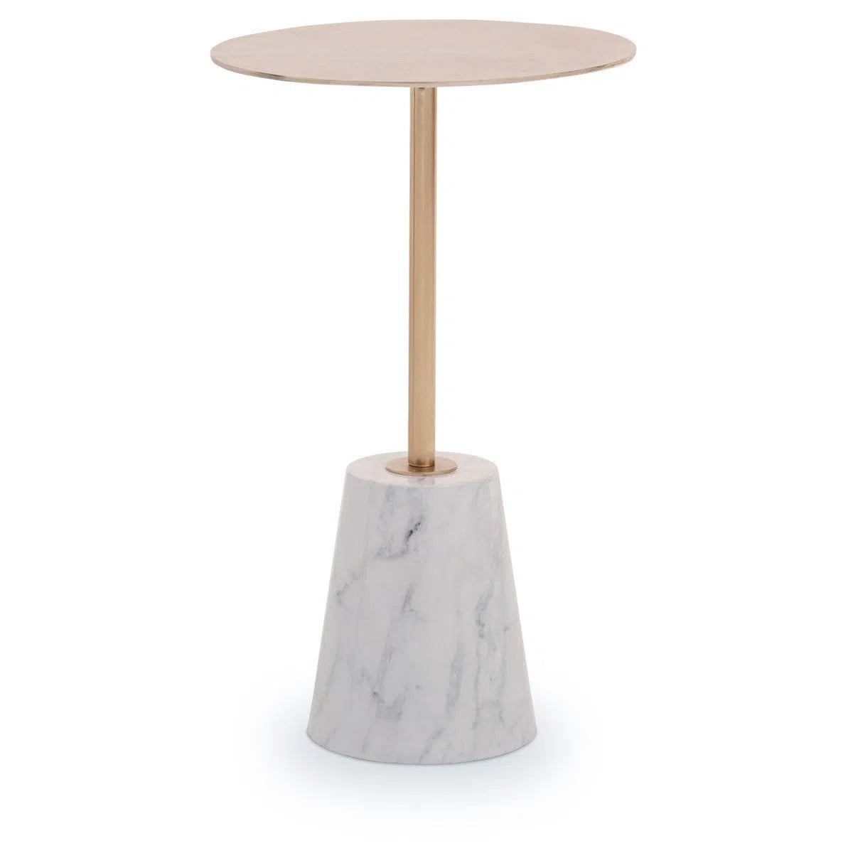 Beaumonde's Avula Brushed Gold Side Table White Marble Effect Base