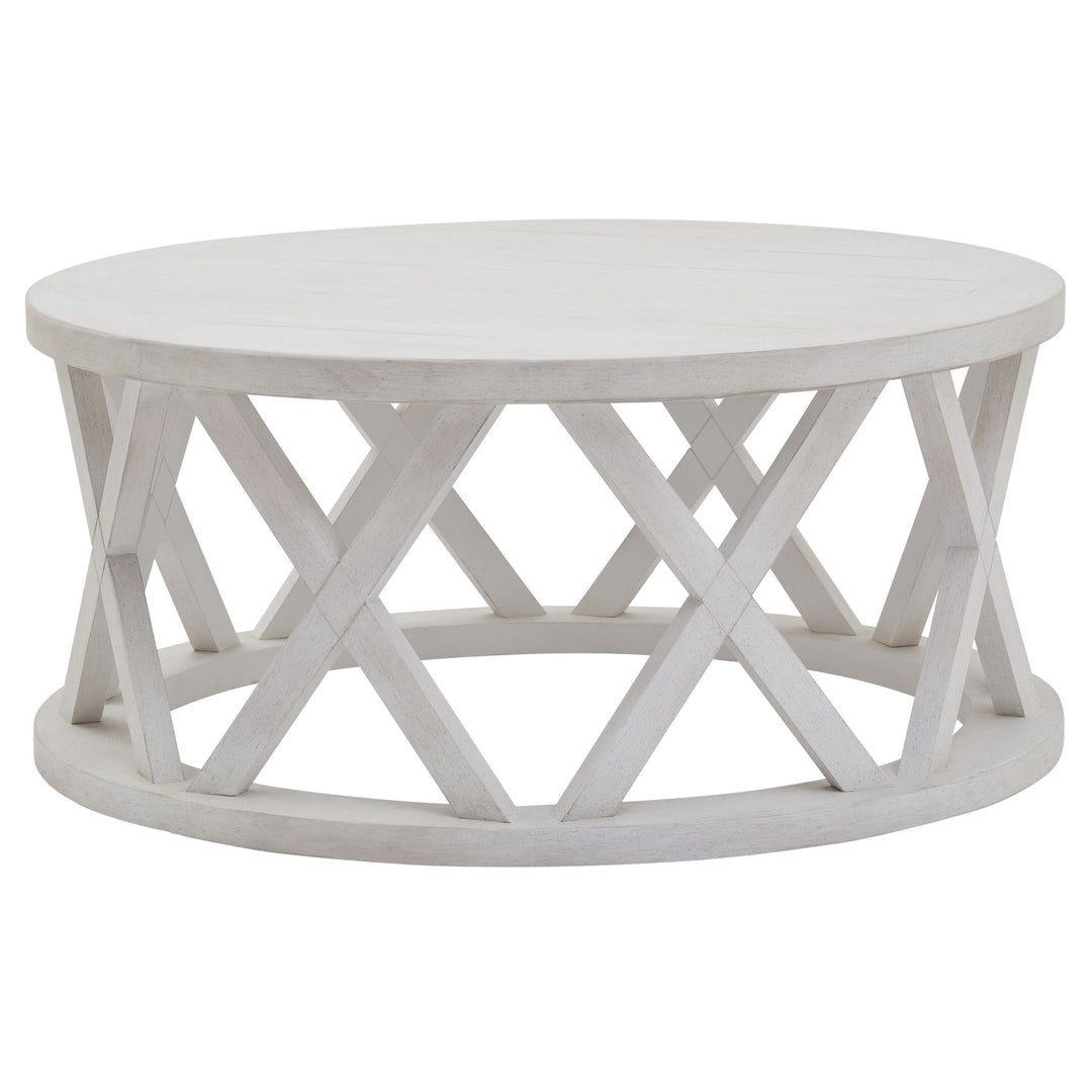 Rustic Charm: Stamford Plank Collection Round Coffee Table-Beaumonde