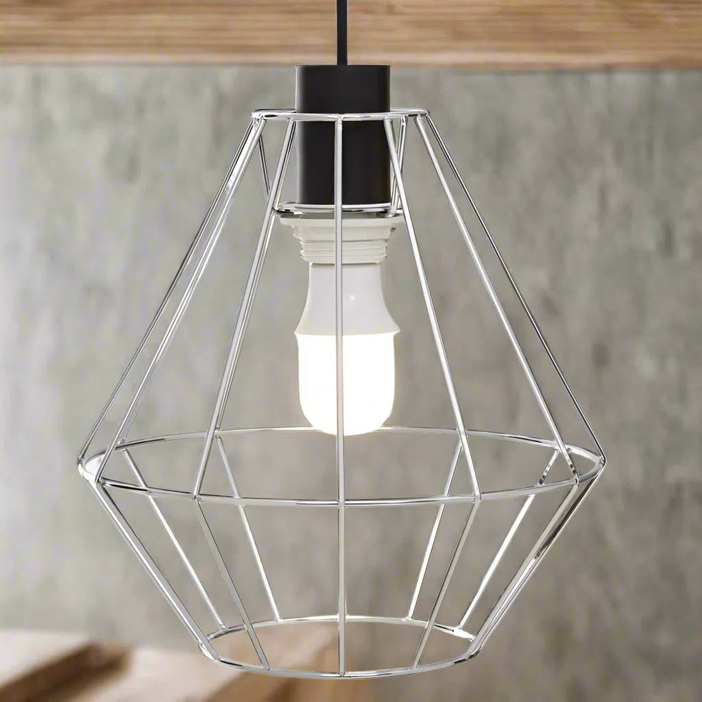 Beaumonde Home Geo Chrome Cage Pendant Light-Beaumonde