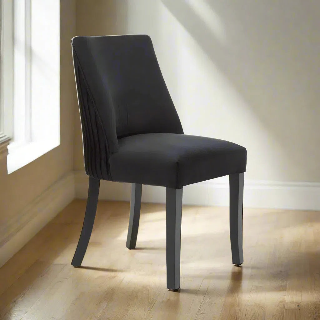 Beaumonde Home Bloomsbury Black Velvet Dining Chair with Black Legs-Beaumonde