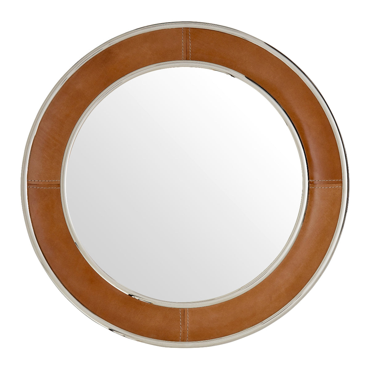 Beaumonde Home Churchill Tan Genuine Leather Round Wall Mirror 1