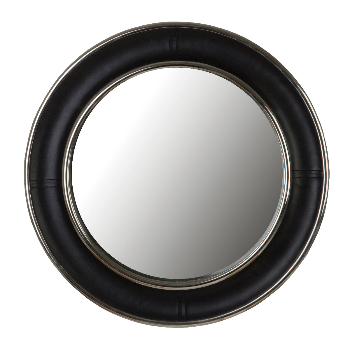 Beaumonde Home Churchill Black Genuine Leather Wide Rim Wall Mirror 1