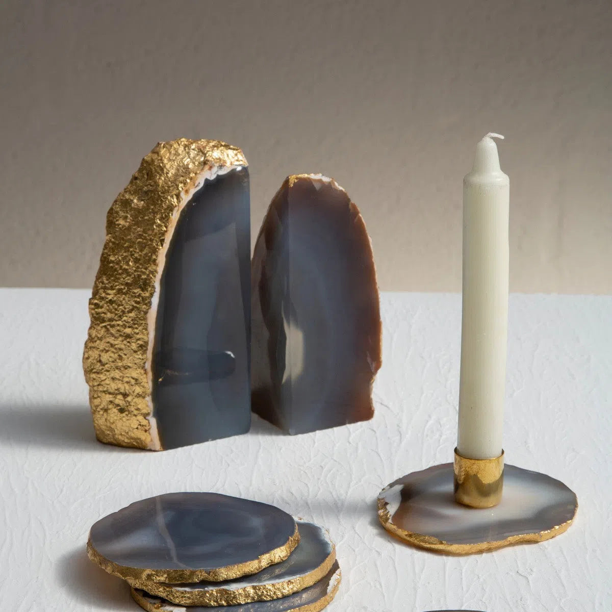 Beaumonde's Bowerbird Agata Blue Gold and Grey Coasters