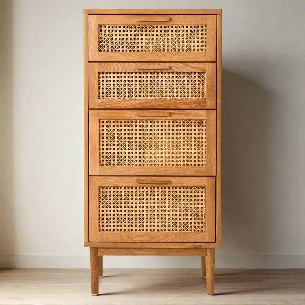 Beaumonde Home Miribel Rattan and Oak Three Drawer Wood Chest-Beaumonde