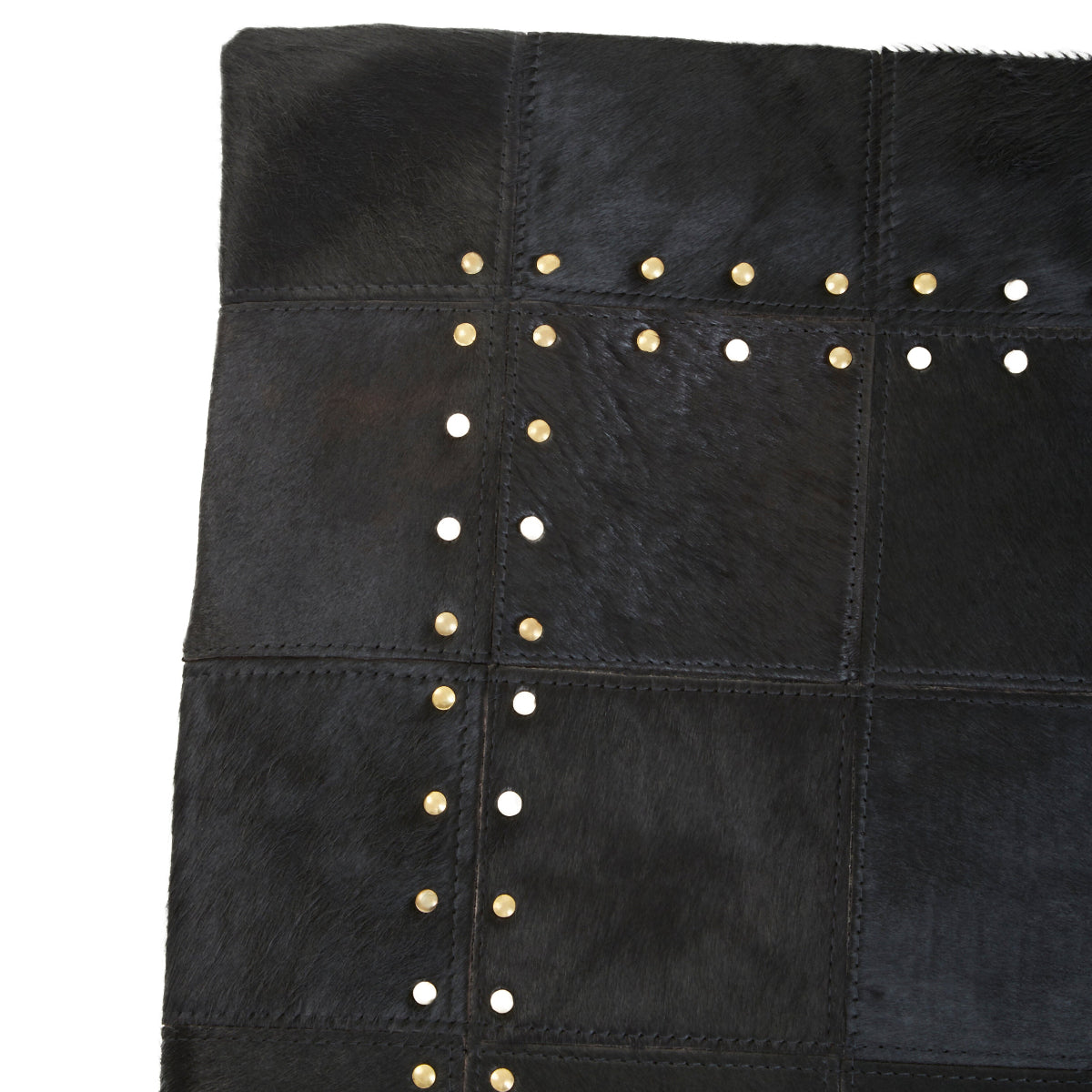 Beaumonde Home Bosie Safira Black Patchwork Leather Cushion With Gold Studs 7