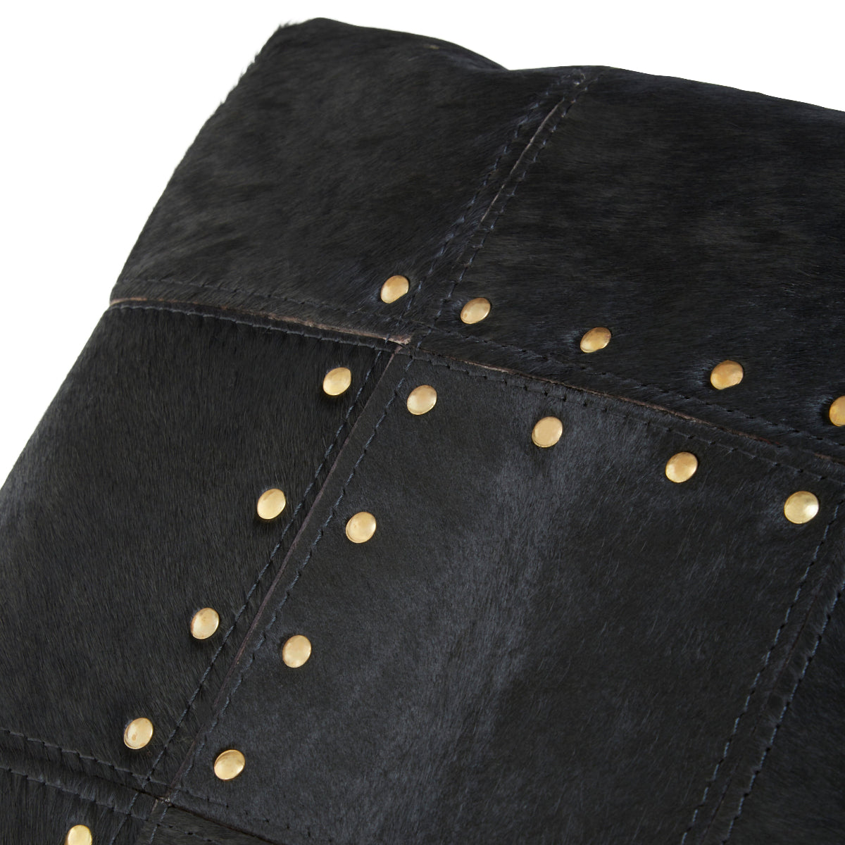 Beaumonde Home Bosie Safira Black Patchwork Leather Cushion With Gold Studs 6