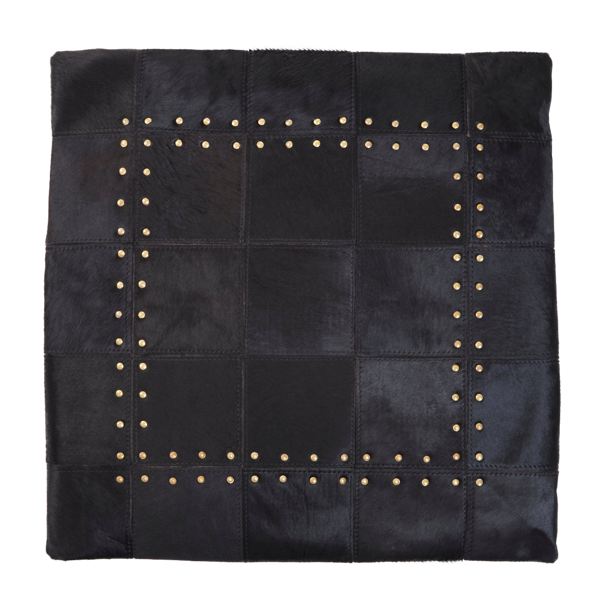 Beaumonde Home Bosie Safira Black Patchwork Leather Cushion With Gold Studs 4