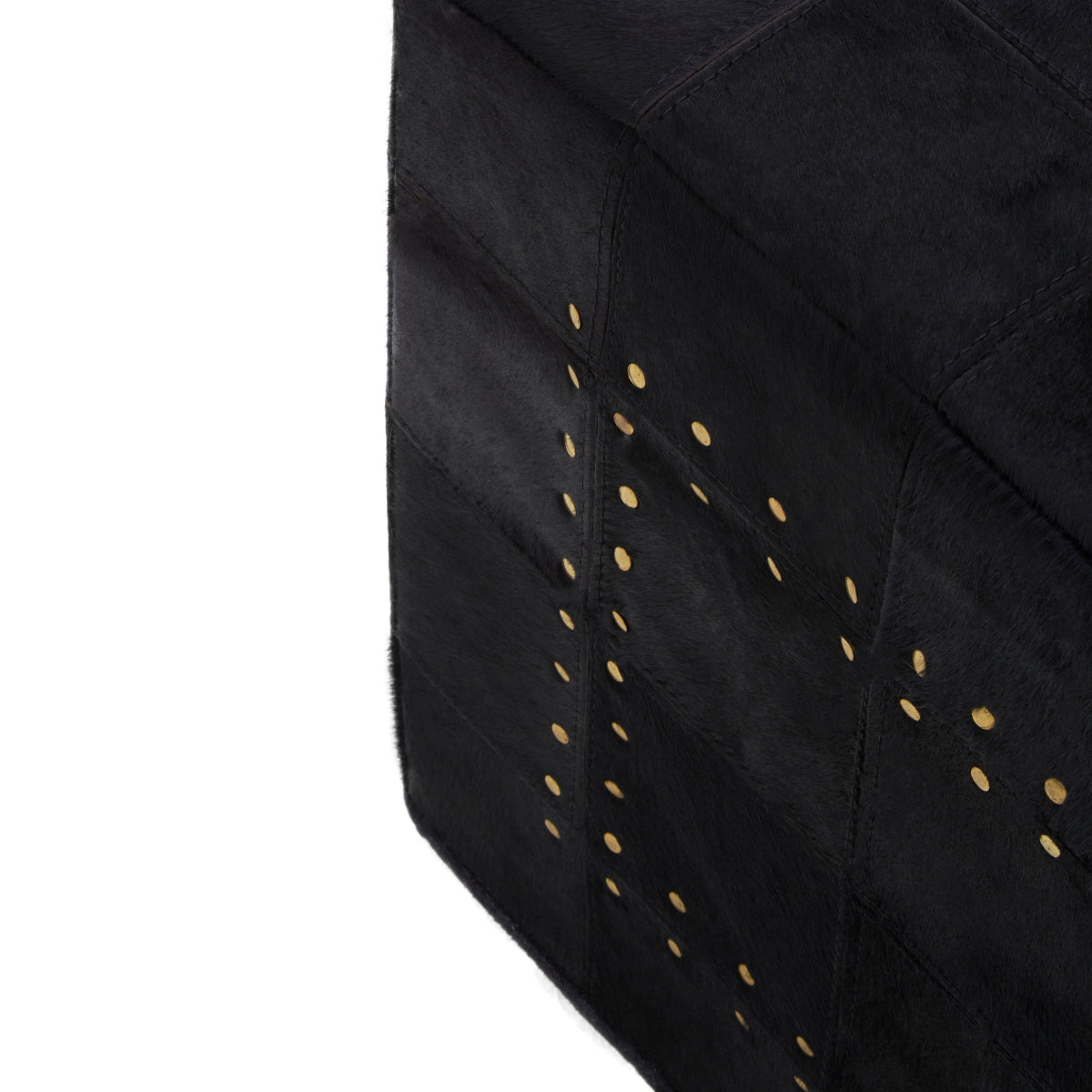 Beaumonde Home Bosie Safira Black Patchwork Leather Pouffe With Gold Studs 3