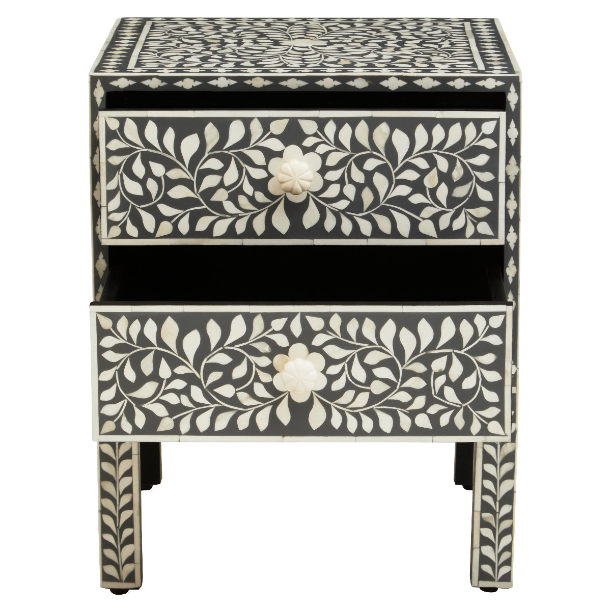 Beaumonde Home Fusion 2 Drawer Side Table With Bone Inlay 12