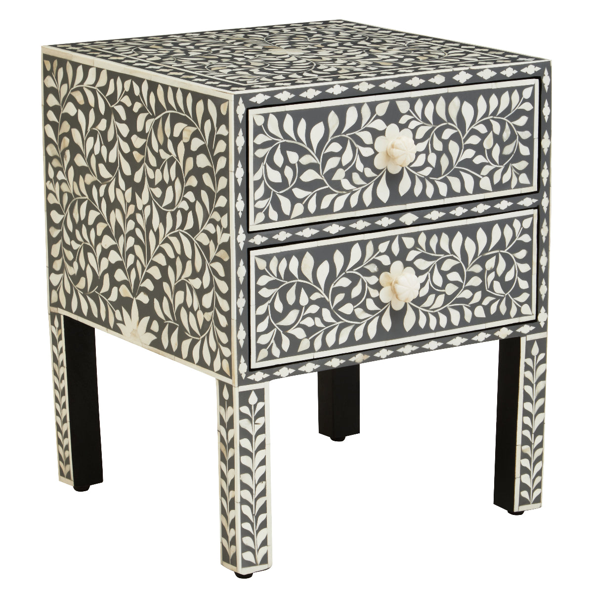 Beaumonde Home Fusion 2 Drawer Side Table With Bone Inlay 11