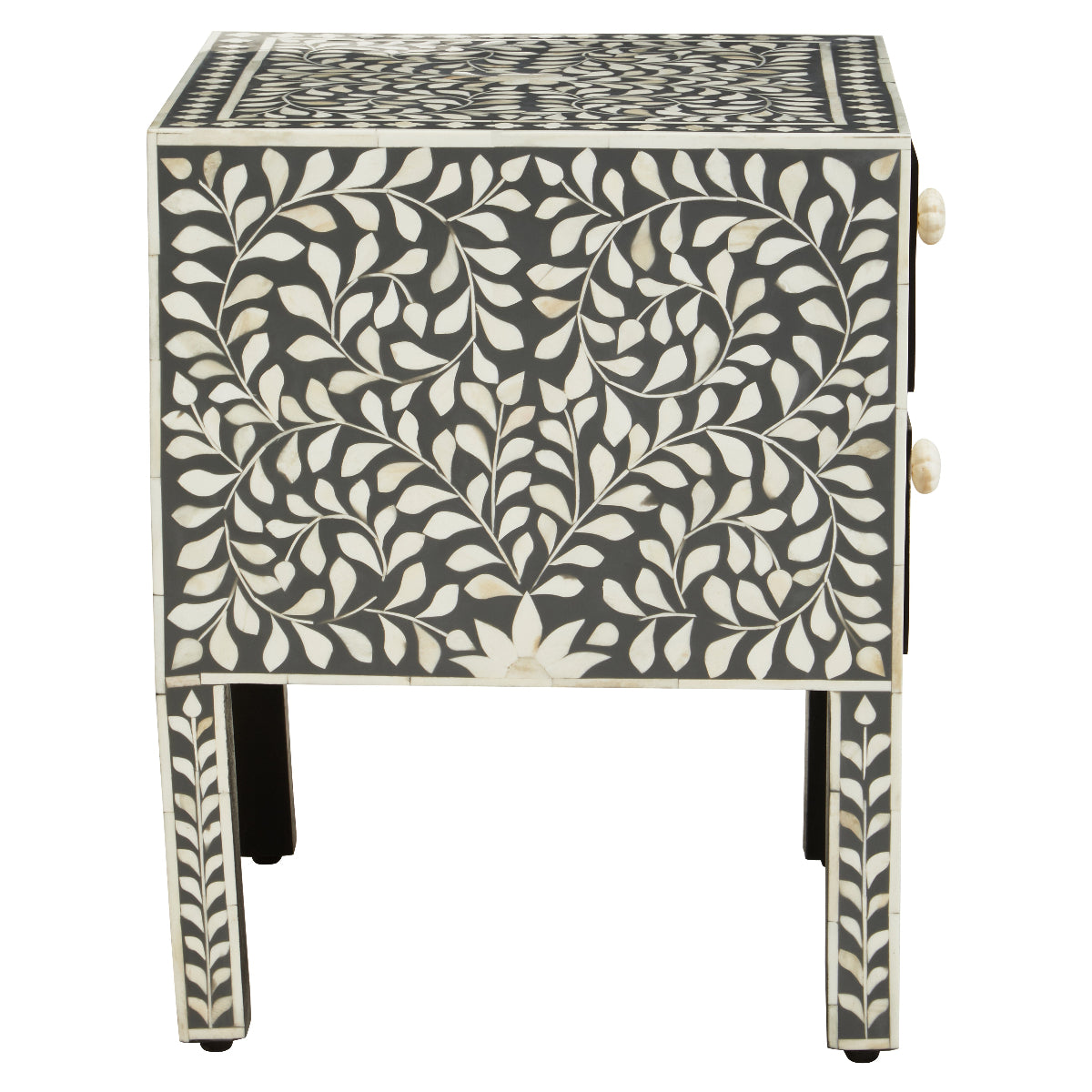 Beaumonde Home Fusion 2 Drawer Side Table With Bone Inlay 10