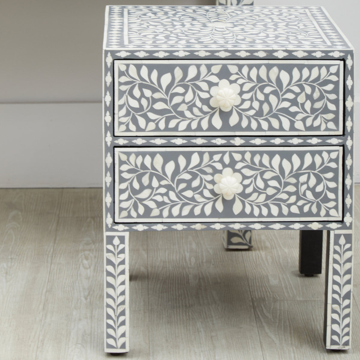 Beaumonde Home Fusion 2 Drawer Side Table With Bone Inlay 8