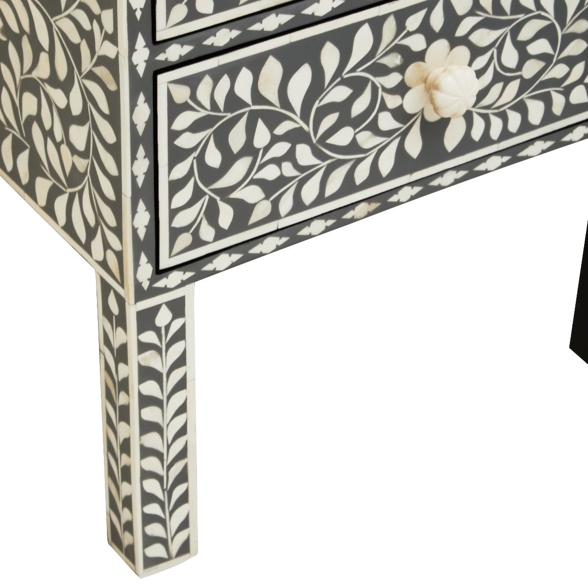 Beaumonde Home Fusion 2 Drawer Side Table With Bone Inlay 6