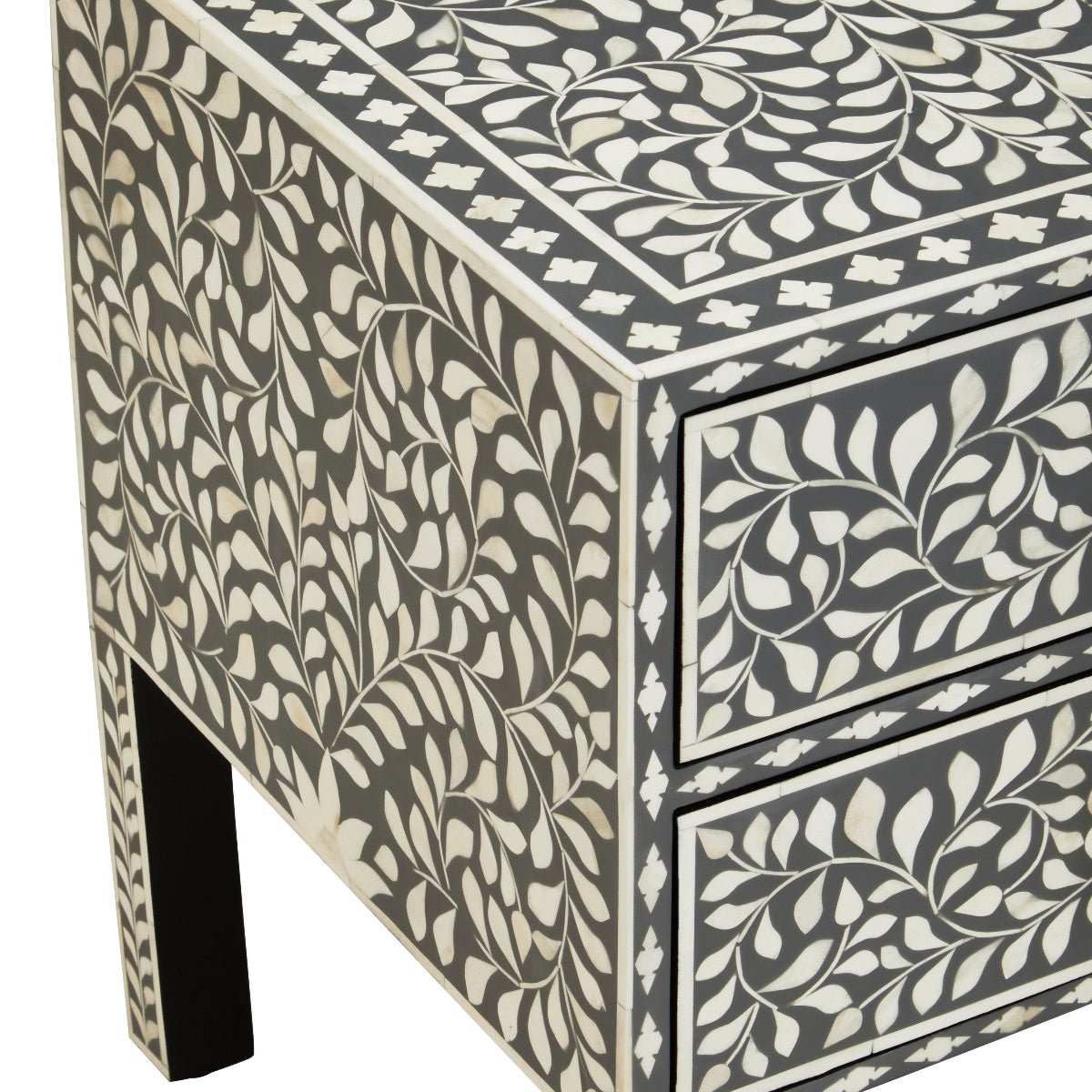 Beaumonde Home Fusion 2 Drawer Side Table With Bone Inlay 5