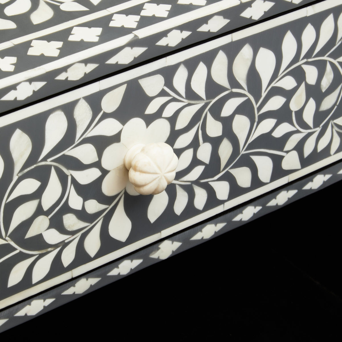 Beaumonde Home Fusion 2 Drawer Side Table With Bone Inlay 3