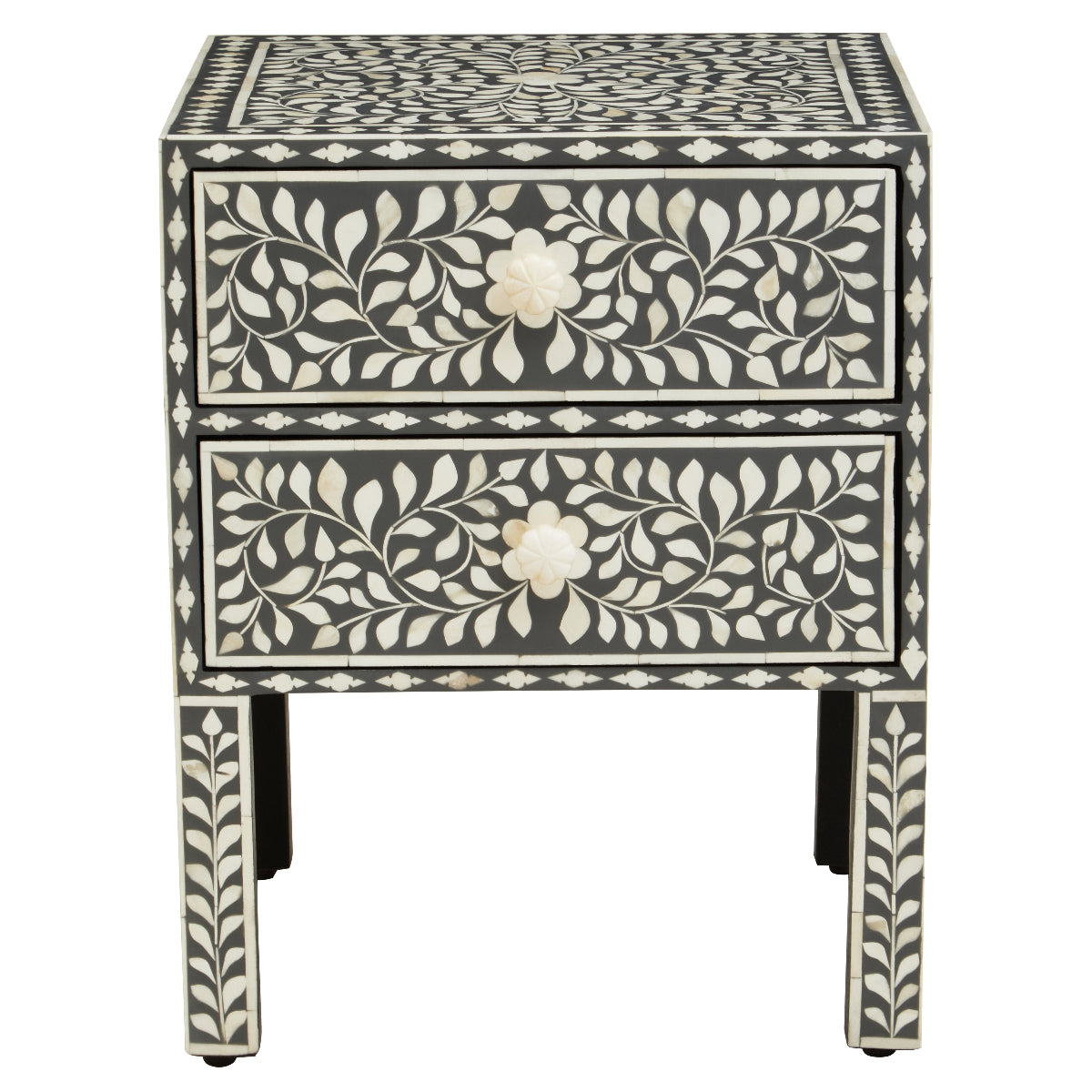 Beaumonde Home Fusion 2 Drawer Side Table With Bone Inlay 1
