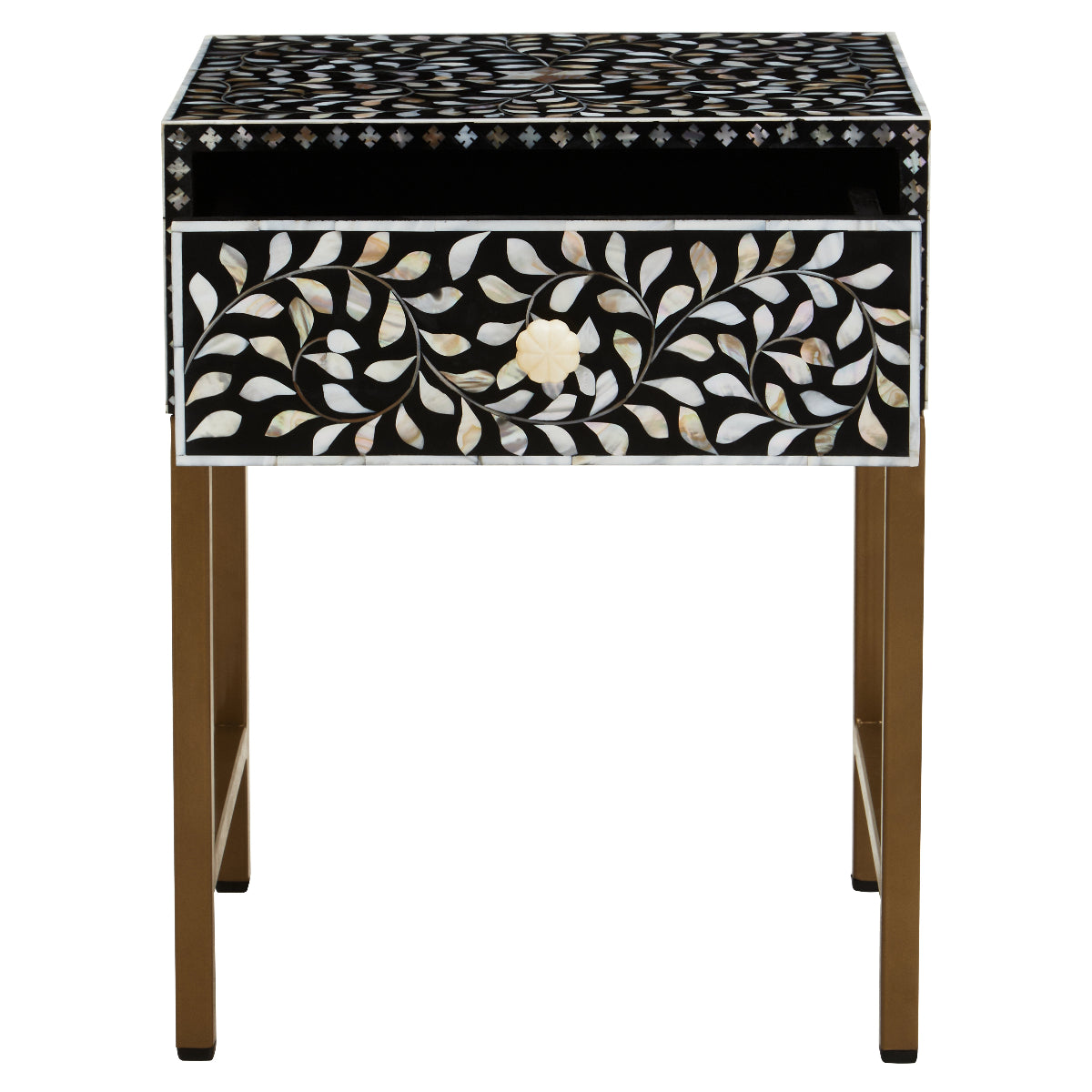Beaumonde Home Fusion 1 Drawer Side Table With Bone Inlay 14