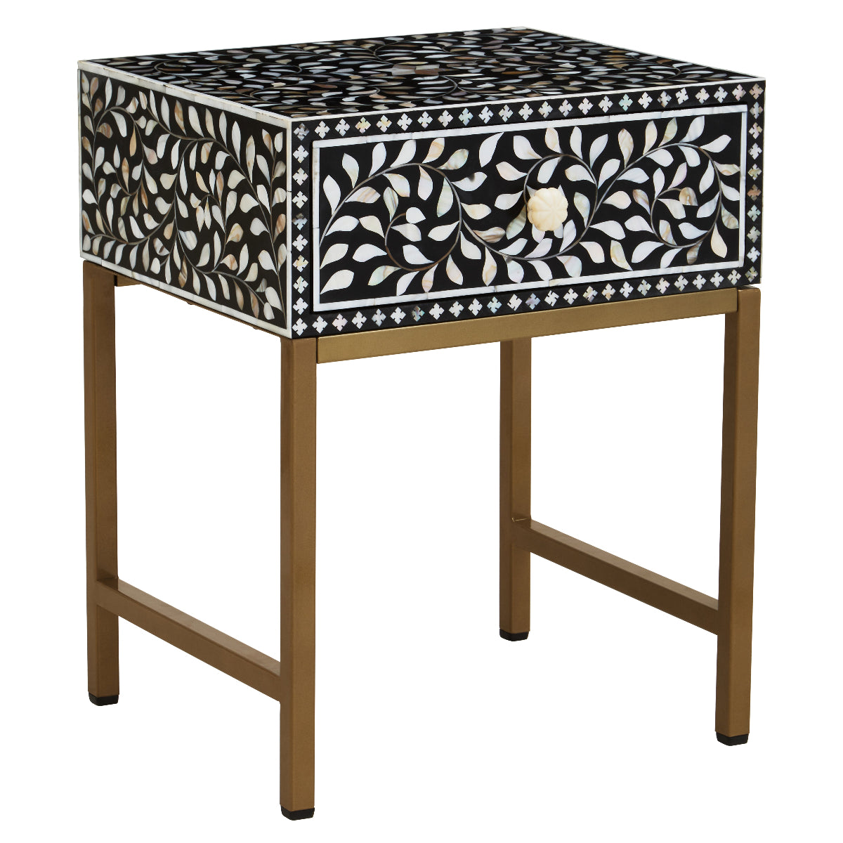 Beaumonde Home Fusion 1 Drawer Side Table With Bone Inlay 13