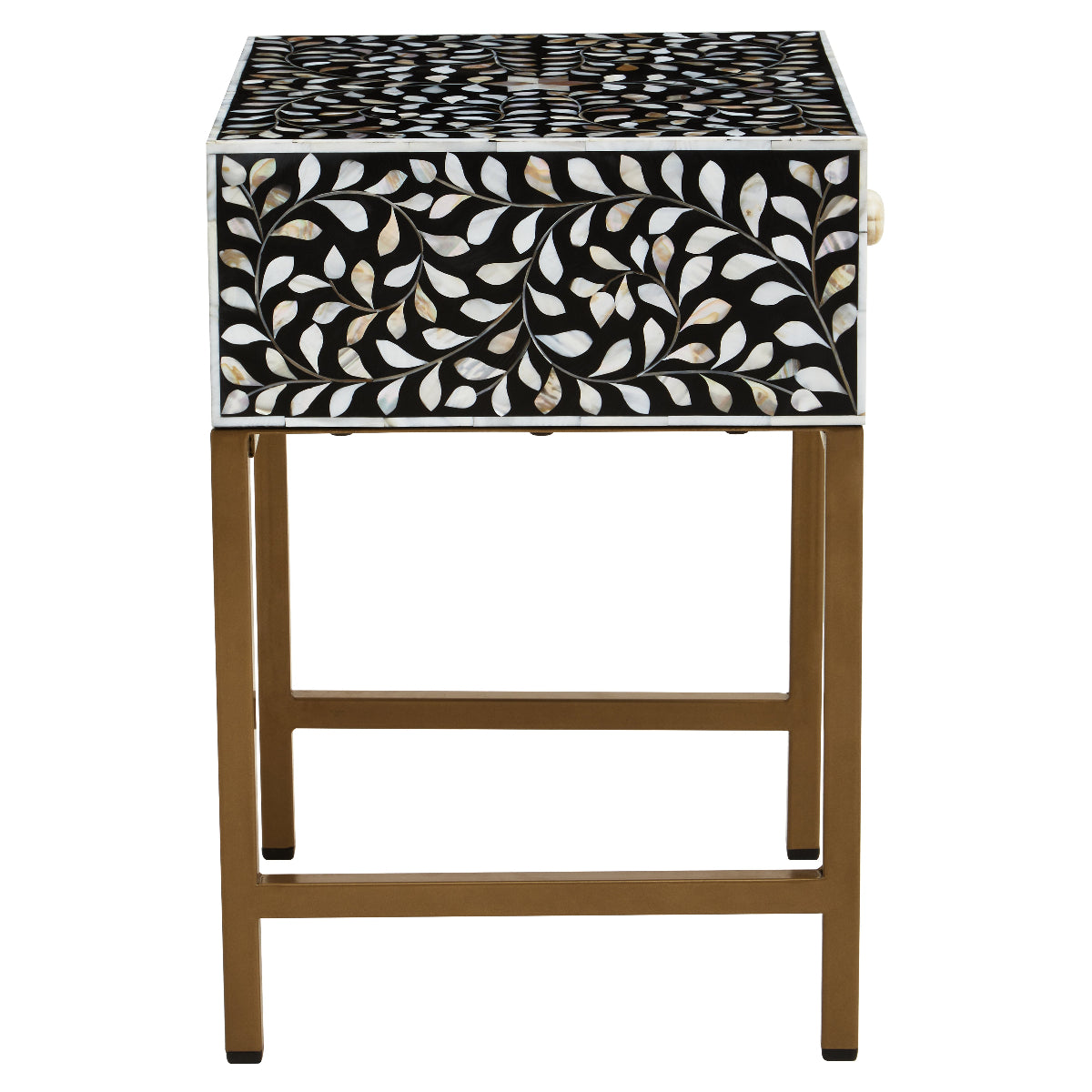 Beaumonde Home Fusion 1 Drawer Side Table With Bone Inlay 12