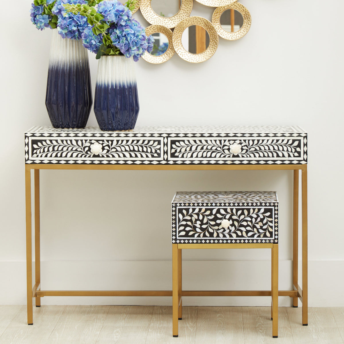 Beaumonde Home Fusion 1 Drawer Side Table With Bone Inlay 10