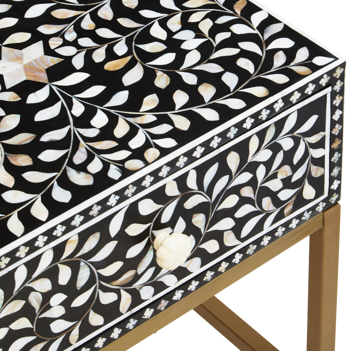 Beaumonde Home Fusion 1 Drawer Side Table With Bone Inlay 8
