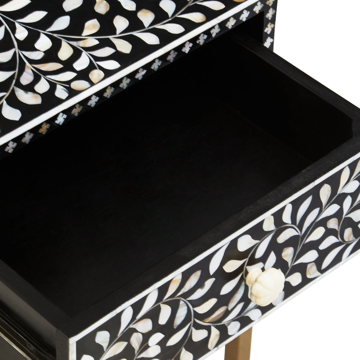 Beaumonde Home Fusion 1 Drawer Side Table With Bone Inlay 7