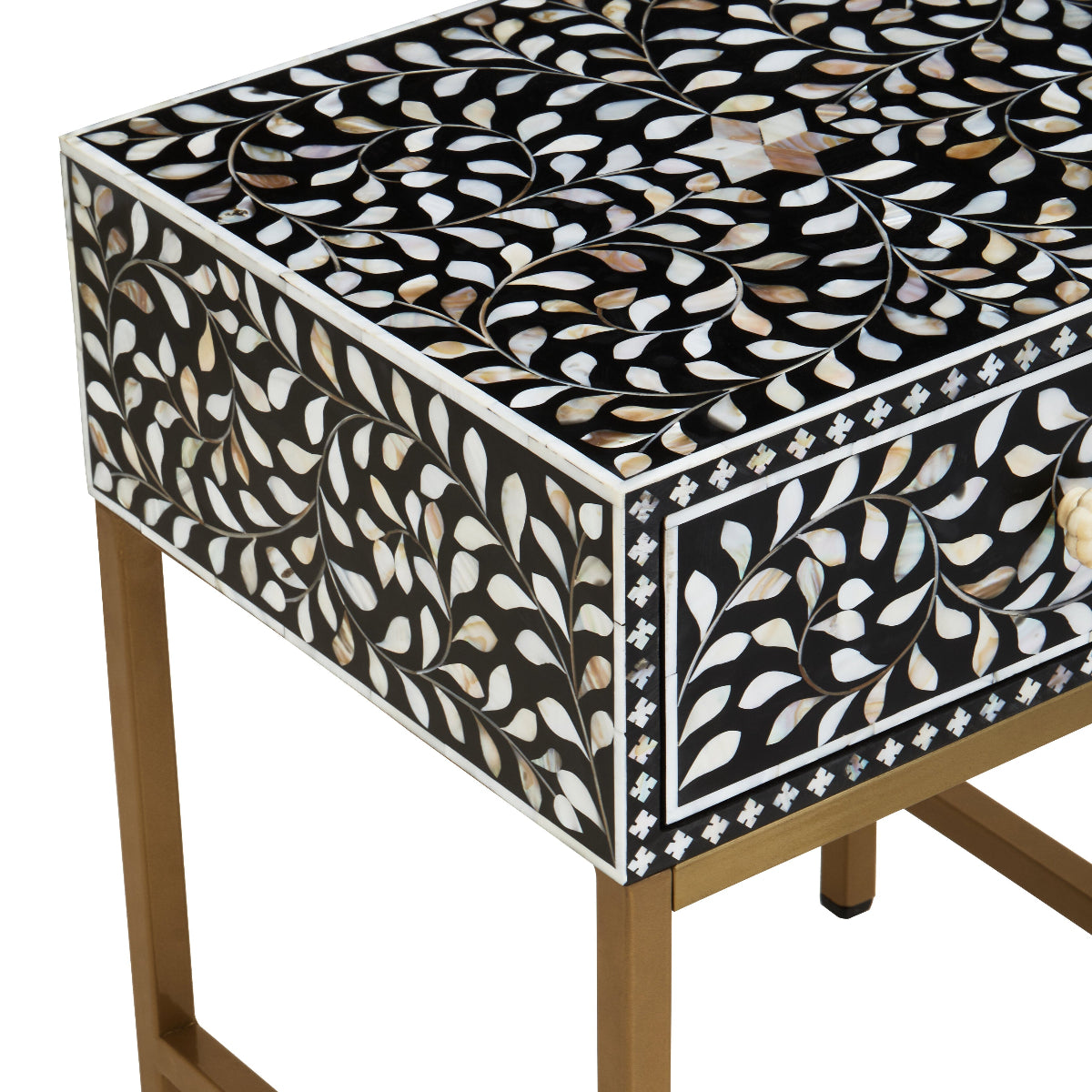 Beaumonde Home Fusion 1 Drawer Side Table With Bone Inlay 6
