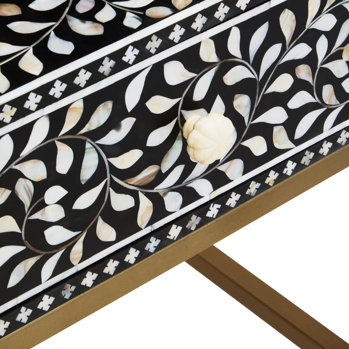 Beaumonde Home Fusion 1 Drawer Side Table With Bone Inlay 5