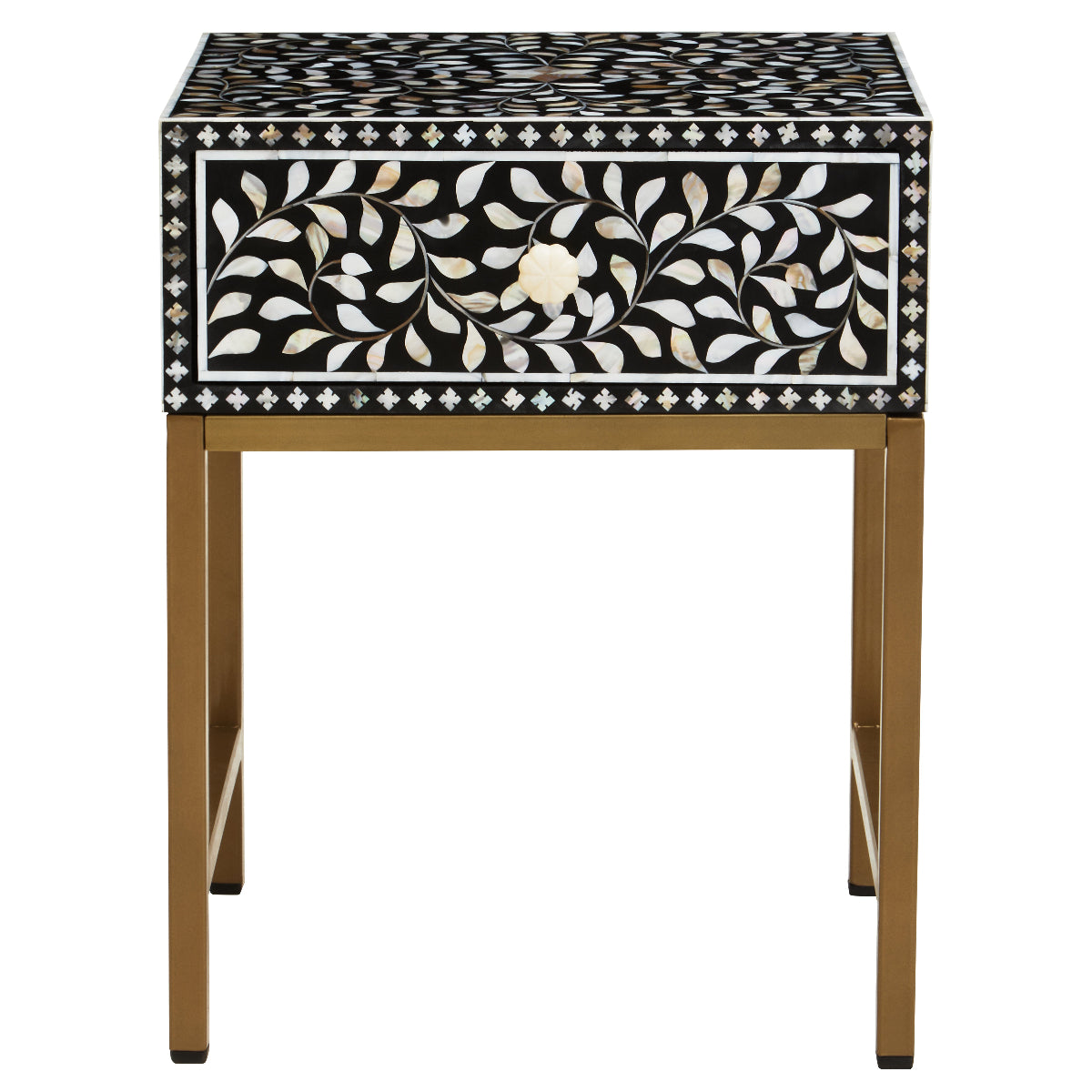 Beaumonde Home Fusion 1 Drawer Side Table With Bone Inlay 4