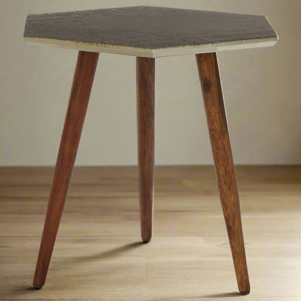 Beaumonde Home Maverick Hexagonal Wooden Side Table-Beaumonde