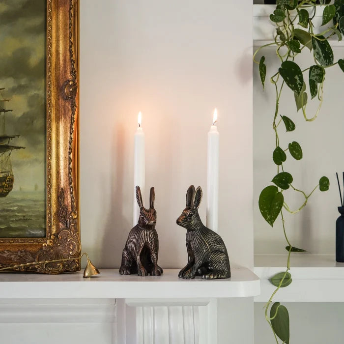 Ivyline Cast Aluminium Hare Candle Holder Antique Brass