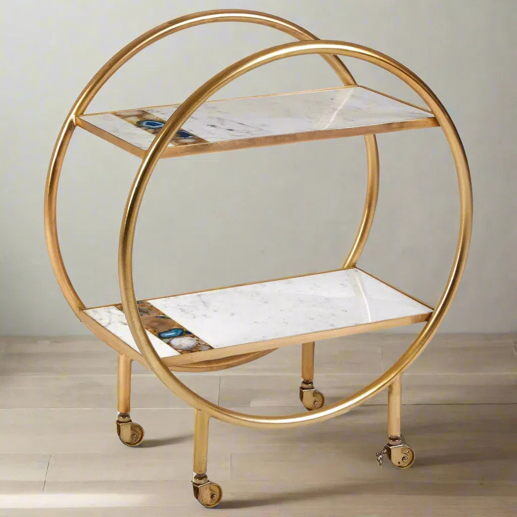 Beaumonde Home Vizzini 2 Tier Gold Finish Bar Trolley-Beaumonde