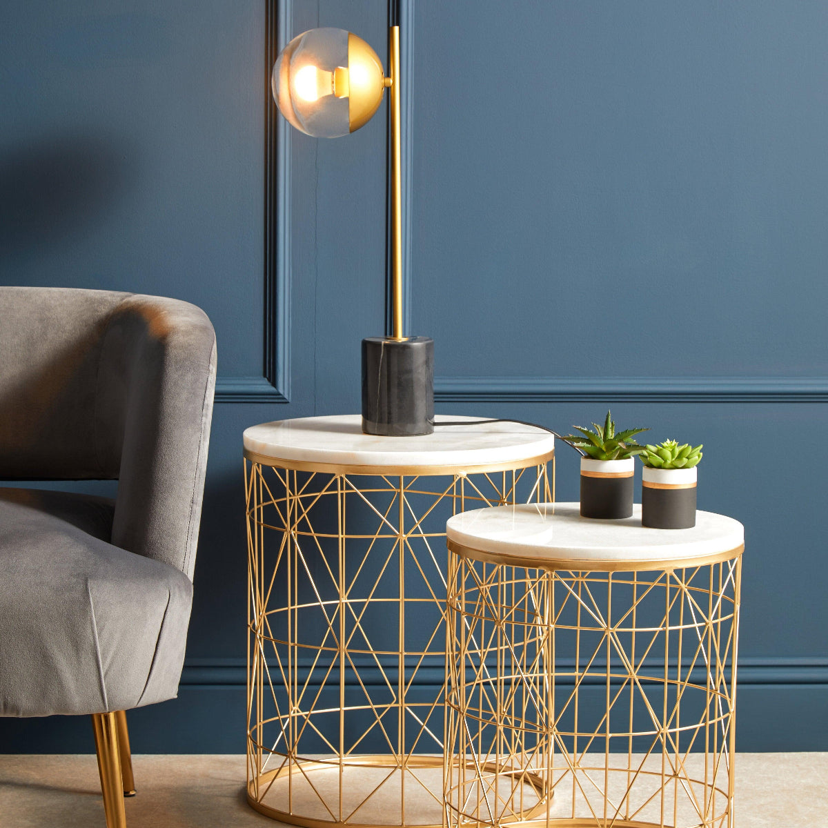 Beaumonde Home Revive Small Gold Finish Metal Table Lamp With Black Marble Base 5