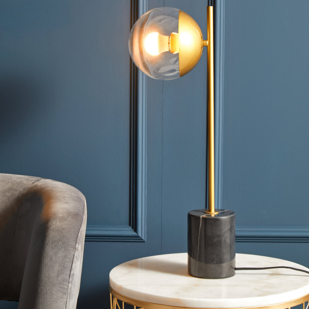 Beaumonde Home Revive Small Gold Finish Metal Table Lamp With Black Marble Base 4